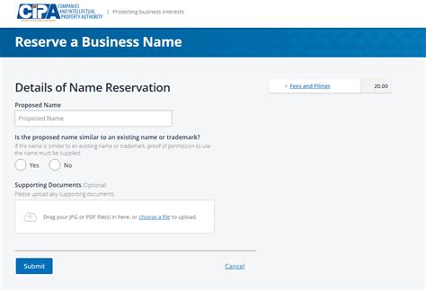 CIPA FEES FOR COMPANIES & BUSINESS NAMES Reserving .
